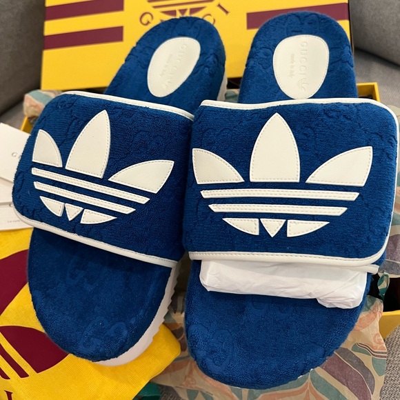 NEW Gucci x Adidas GG monogram logo slide sandals - Picture 3 of 11